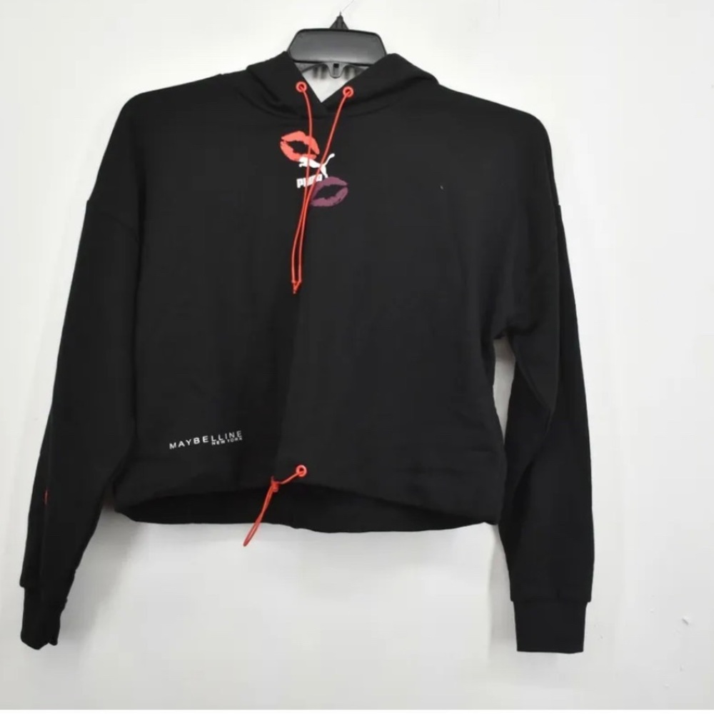 Puma x Maybelline Womens Black Cotton LS Drawstring Cropped Hoody Sz S NWT - Picture 6 of 15